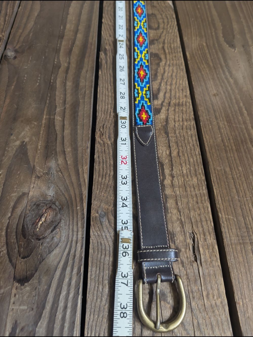 J. Crew Brown Beaded Leather Belt S - Picture 5 of 6